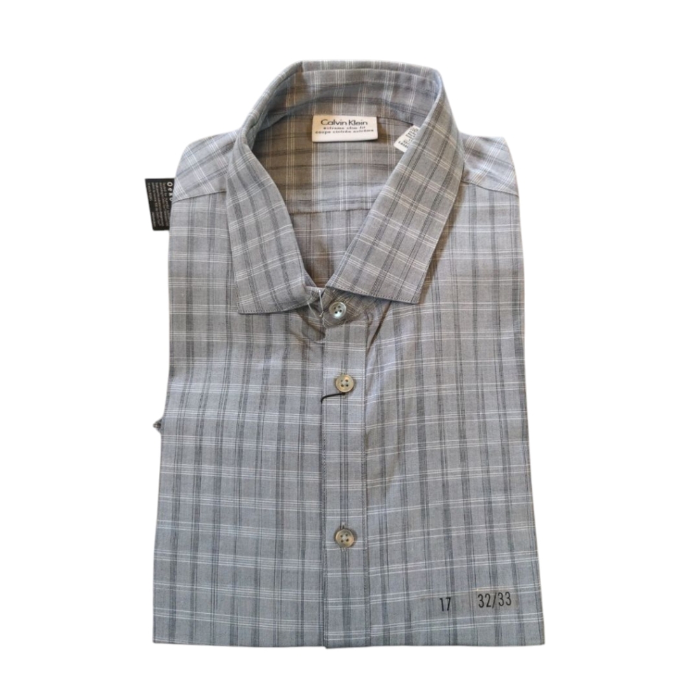 Calvin Klein Shirt Men's 17 32/33 Gray Button Down Slim Fit Long Sleeve New
